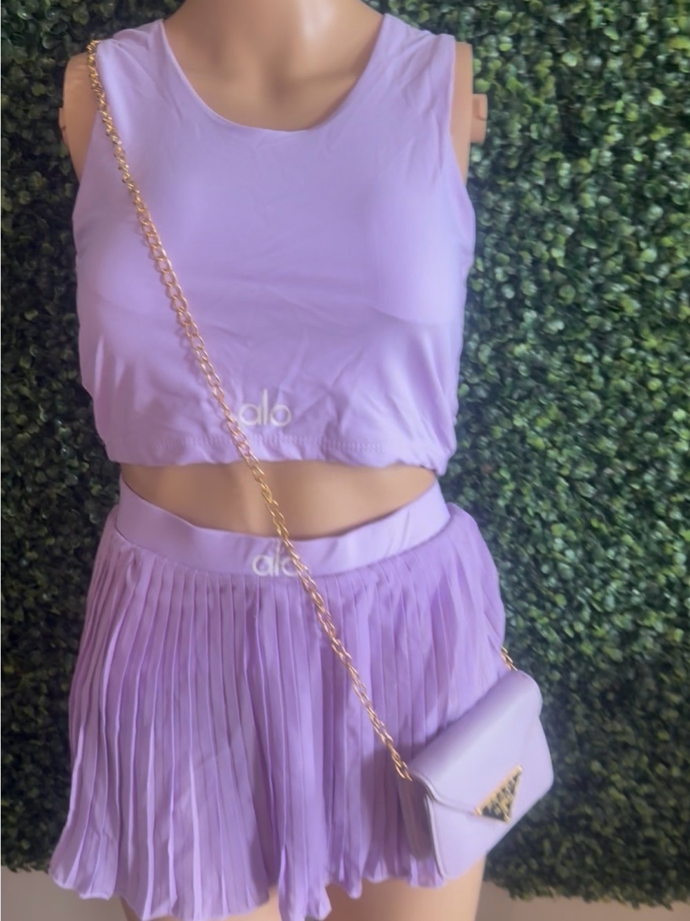 ALO Yoga Lavender Pleated Maxi Skirt Set